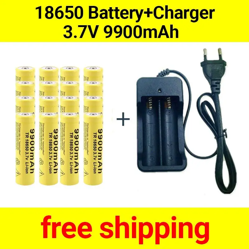 

18650 Battery Rechargeable Battery 3.7V 18650 9900mAh Capacity Li-ion Rechargeable Battery For Flashlight Torch Battery+Charger