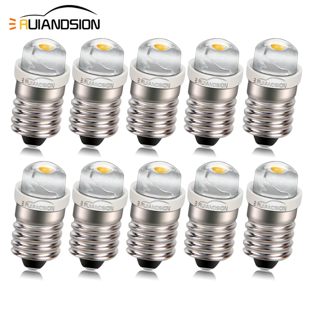 

RUIANDSION 10Pcs E10 0.5W Screw Thread Bulb 3V 4.5V 6V 12V 18V 24V COB Flashlight Torch Light 6000K Warm White 100Lm