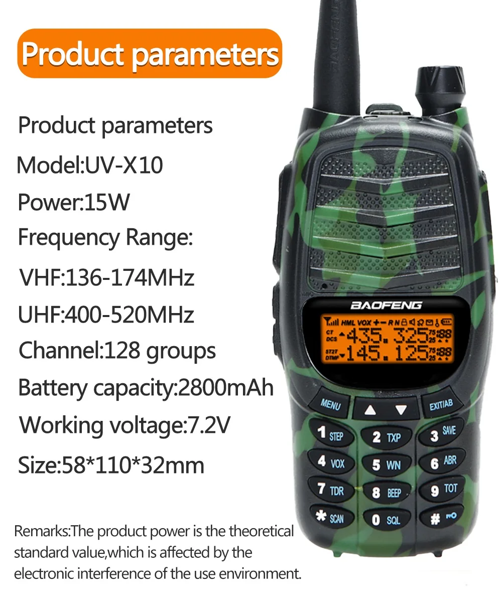 Портативная рация Baofeng UV-X10 с трехдиапазонной УФ-антенной высокой мощности 15 Вт