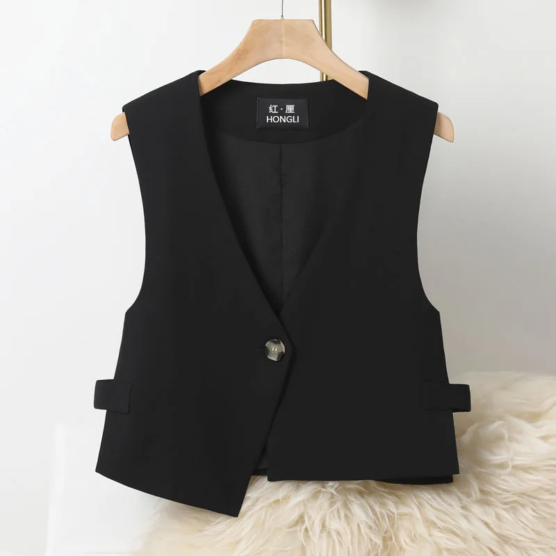 

Spring Fashion Women's Single Button Sleeveless Waistcoats Office Lady V-neck Casual Loose Elegant Vest Short Version Basic Tops
