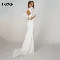 herburnl simple wedding dress long sleeve elegant open back satin puff sleeves new bridal dress vestido de casamento