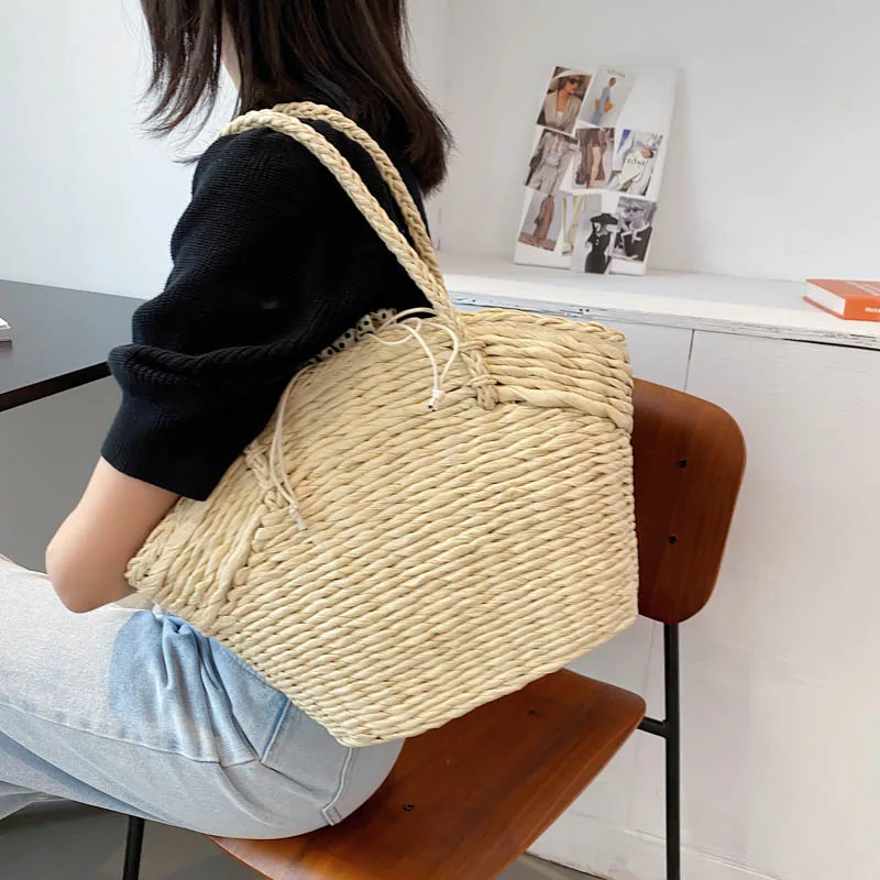 Rattan Basket Bags for Women Summer Bohemian Large Woven Straw Bags Handbags and Purse Big Travel Bali Beach Bag Shoulder Bag