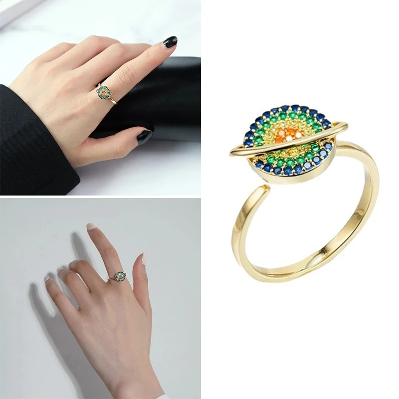 Регулируемое кольцо-Спиннер с цветным цирконием |