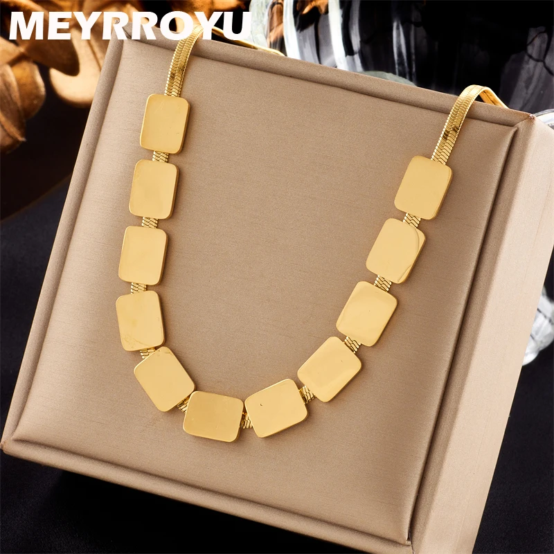 

MEYRROYU 316L Stainless Steel Punk Style Geometry Statement Necklace For Women Golden Jewelry Party Gift Bijoux Acier Inoxidable
