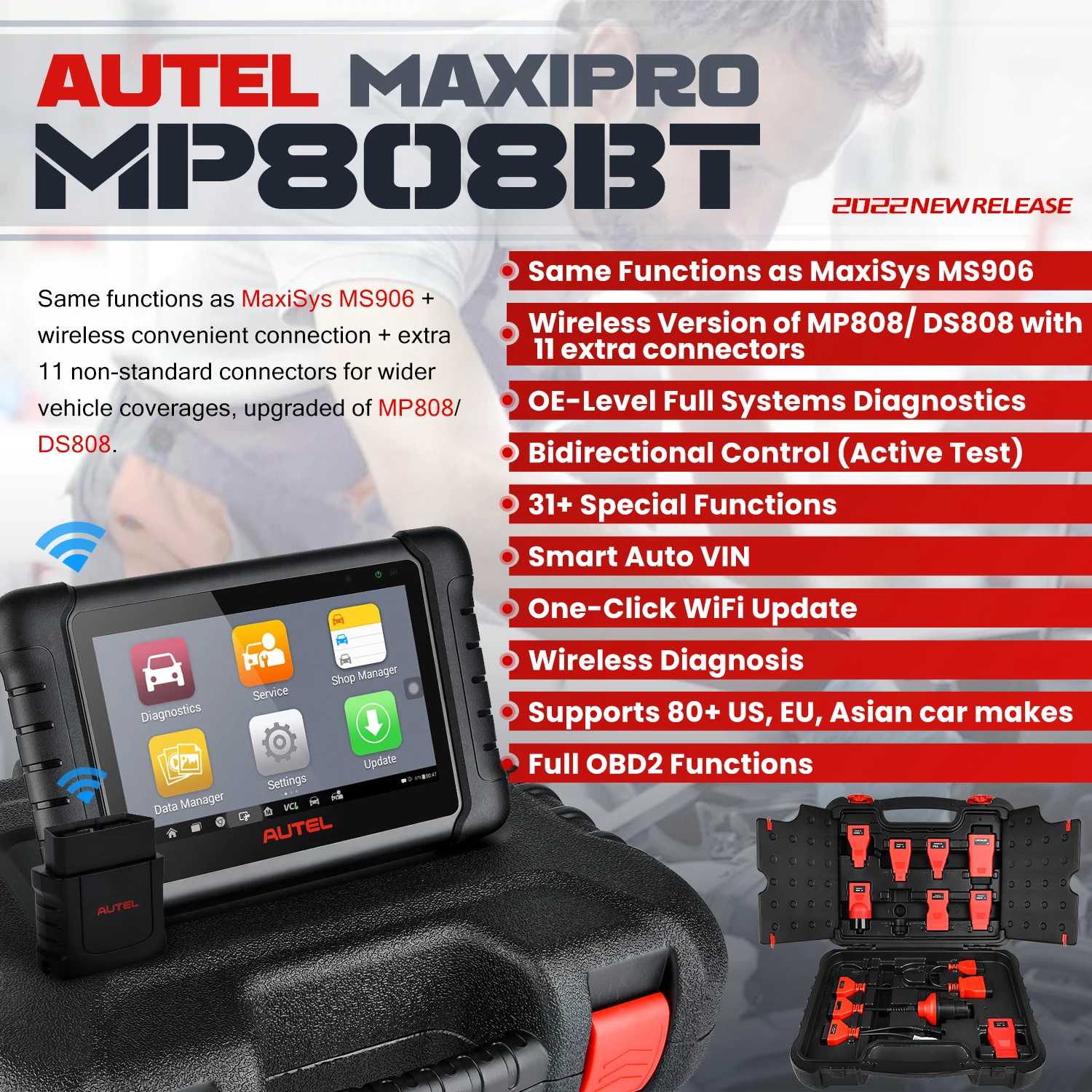 Autel MaxiPRO MP808BT автомобильный диагностический сканер OBD2 такой же как MS906 30 + услуги