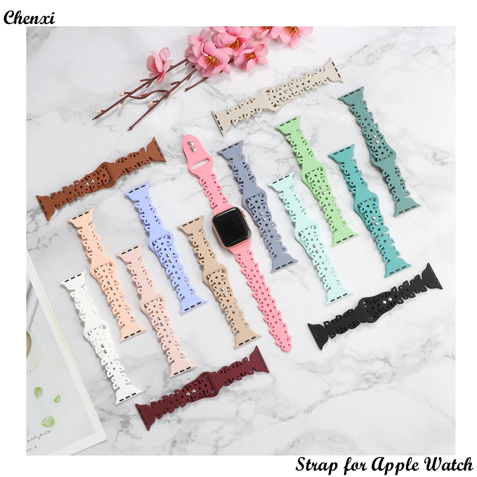 

Silicone strap for Apple watch band chain for iwatch series87654321SE Ultra 38 40 41mm butterfly sharp women's sweet wrist