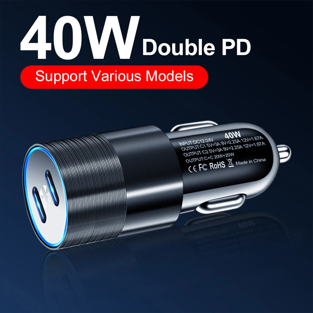 

40W Car Charger Dual USB C Fast Charging 12V/24V PD Car Charger Adapter for iPhone 13/12/Pro/Pro Max Galaxy S21/S20 Google Pixel
