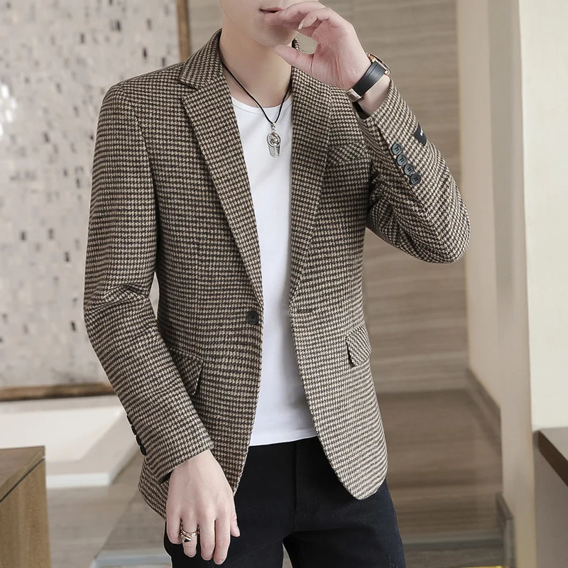 

Male Blazer Suit Slim Coat Chaqueta Hombre Formal Blazer Hombre Brand Men Stylish Blazer 2021 Autumn Plaid Blazer For Men
