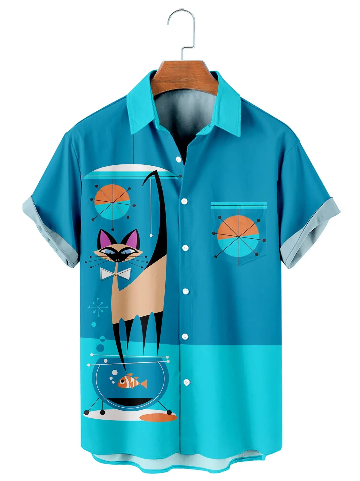 Men's Fashion Vintage Clothing  Cosmic Cat Print Casual Shirt anime shirt cat pattern japanese fashion designer shirt men women