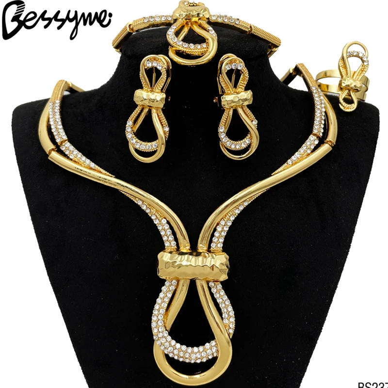 

Dubai Gold Color Jewelry Set Elegant Women Necklace Earrings Ring Bracelet Bride Wedding Party Jewelry Free Shipping Accessories
