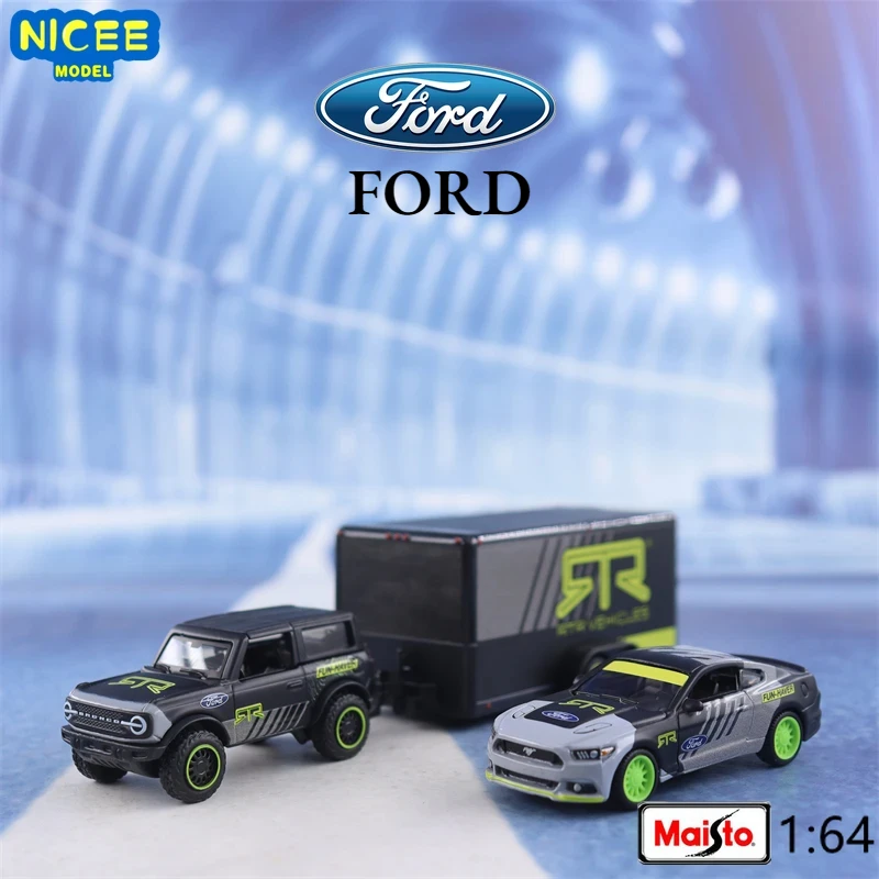 

Maisto 1:64 2021 Ford Bronco/2015 Ford Mustang GT TRAILER Transport Trailer Set Alloy Diecast Car Model Toy Gifts B924