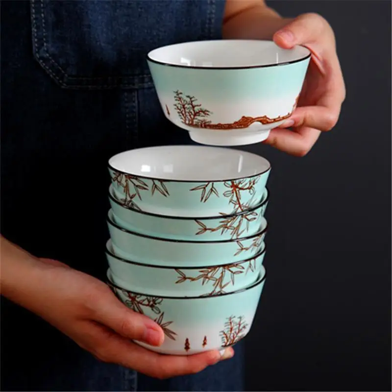 

6 шт./компл. креативная керамическая чаша с неглазурью, креативная домашняя миска для риса, бытовая миска для супа и лапши, набор посуды