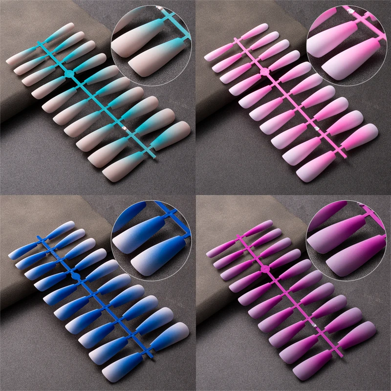 

20pc/sheet Detachable Fake Nails Full Cover Long Ballerina Matte Gradient DIY False Nails Manicure Tools Acrylic Nail Art Tips