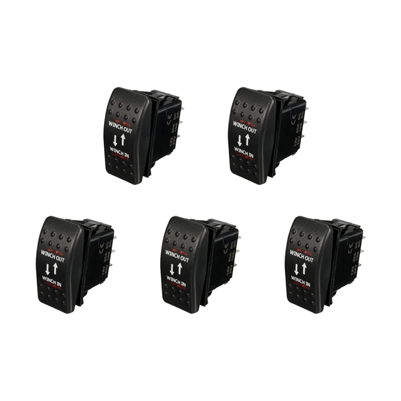 

5X 12V 20A Winch In Winch Out ON-OFF-ON Rocker Switch 7 Pin LED RED