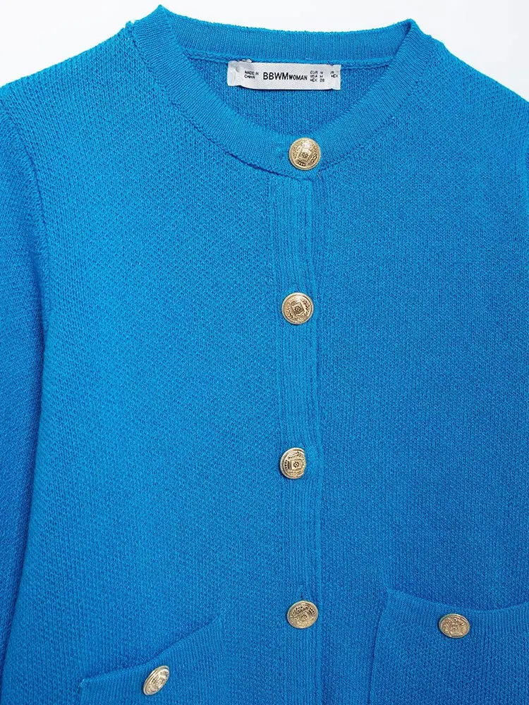 Женский трикотажный кардиган TRAF однобортный облегающий короткий свитер с