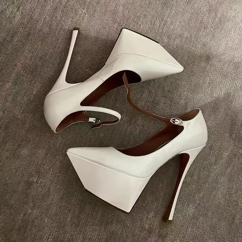 

2022 New Sexy Super High Heels Pumps Pointed Toe Platform Summer Sandals Women's Shoes Black Rose Red Big Size Zapatos Mujer
