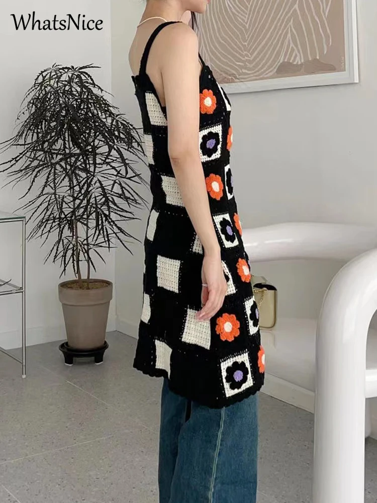 Модный вязаный крючком пуловер на бретелях свитер платья-майки для женщин