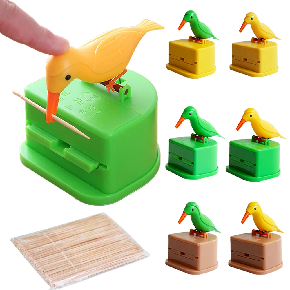 

Toothpick Storage Box Container Automatic Toothpick Dispenser Desk Organizers Home Decor Creative Cute Little Bird Toothpick Box