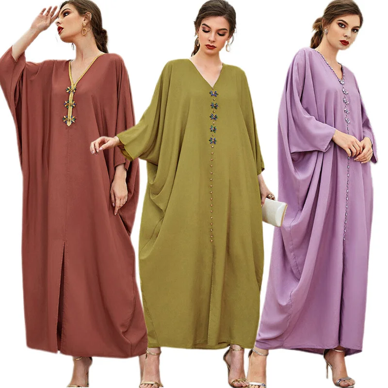 Ramadan Dubai Women Batwing Sleeve Dress Abaya Kaftan Muslim Robe Moroccan Gown Sarees for Women In India