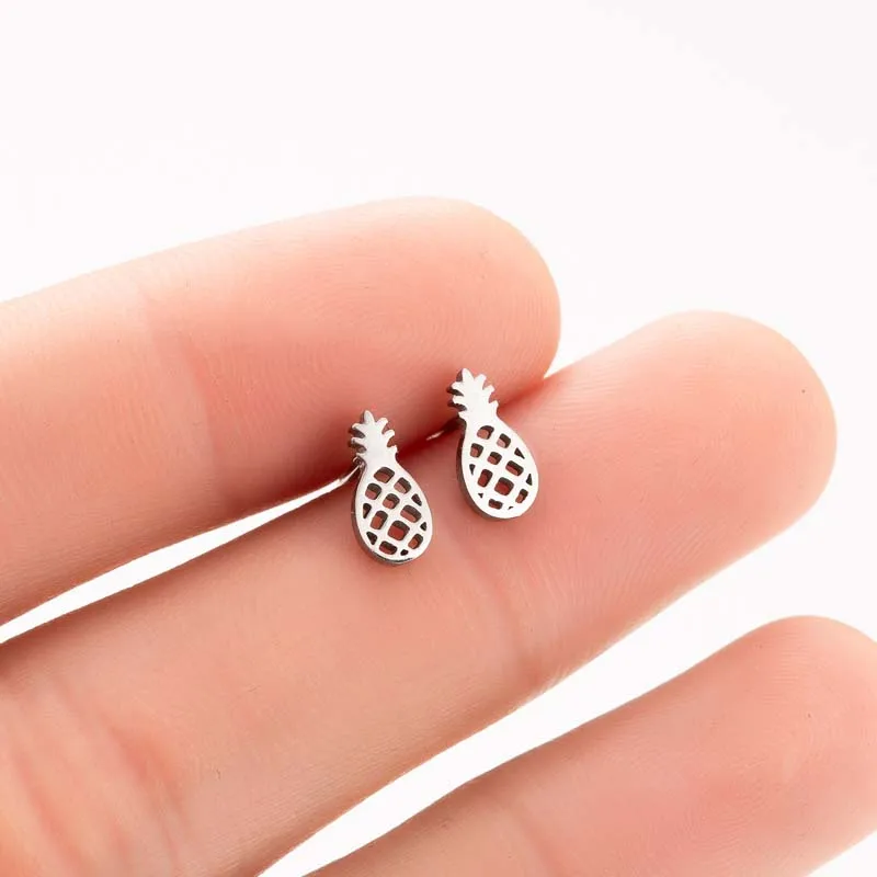 

New Style Pineapple Hollow Stud Earrings Fashion Simple Ladies Kids Stainless Steel Stud Earrings Girls Banquet Party Gifts