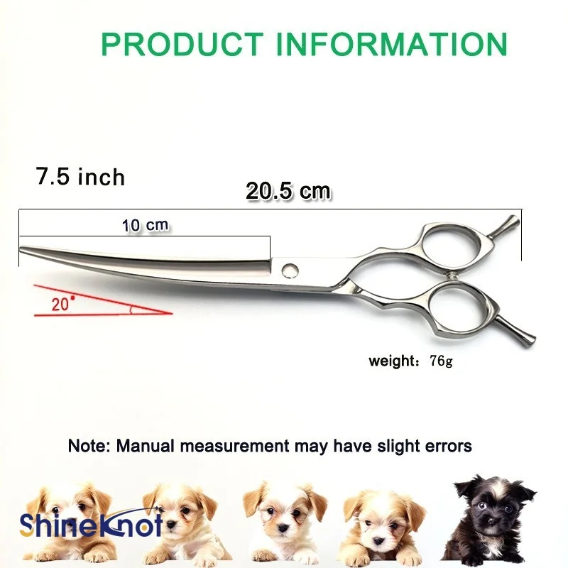 Фото Ножницы для груминга SHINEKNOT, 7,5 дюймов, изогнутые, для стрижки шерсти собак, с загнутыми лезвиями, для ухода за домашними животными №4