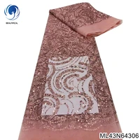2022 high quality light purple nigerian lace fabric with sequins embroidery with sequins lace for noble dress ml43n643