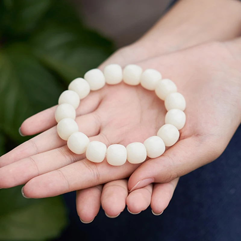 

Natural Bodhi 12MM White Jade Praying Mara Stretch Charm Bracelet Ethnic Style Jewelry Universal