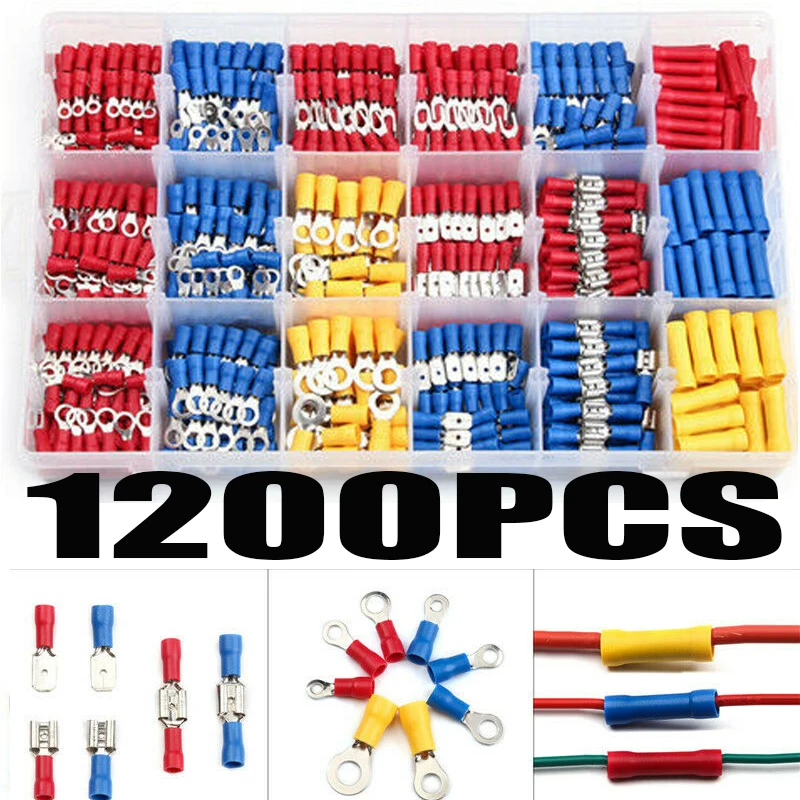 Купи Box Insulated Male Female Spade Terminal Cable Connector Electrical Wire Crimp Butt Ring Fork Spade Lug Rolled Assorted Kit за 1,439 рублей в магазине AliExpress