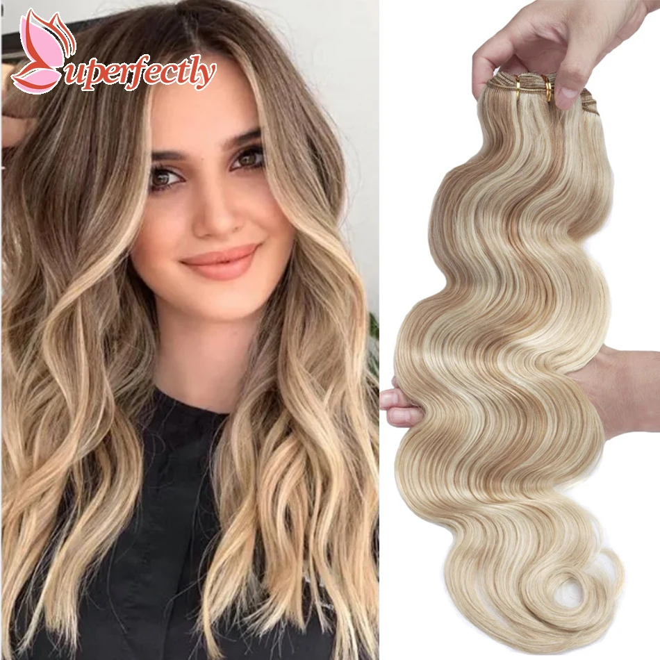 Remy Human Hair Weft Bundles Highlight Blonde Sew In Body Wave Skin Double для салона наращивания волос 12-26 дюймов