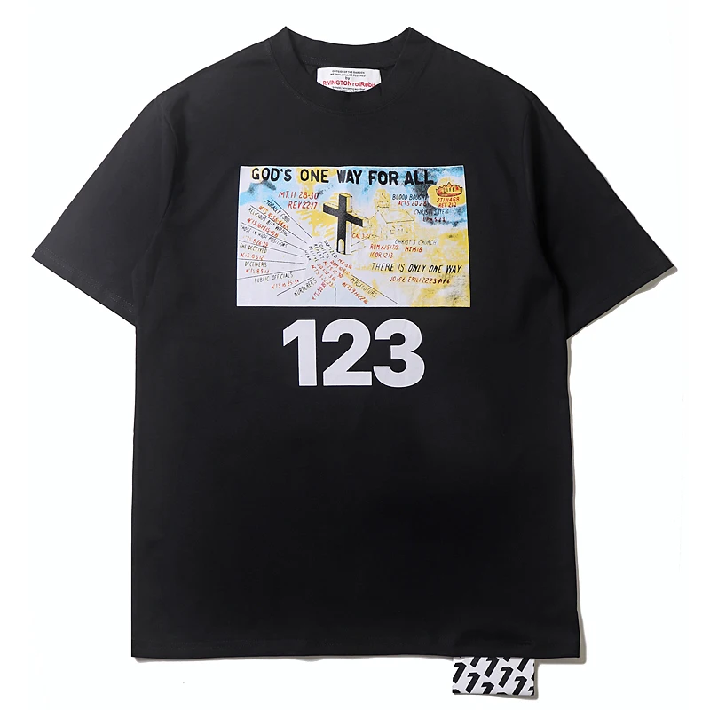 

RRR123 High Quality Joint Church Cross Printed Short Sleeve T-shirt Men's Heavy Summer Round Neck Pure Cotton High Street