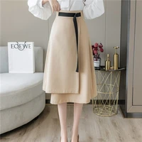 2021 new fashion lace up irregular high waist midi skirts women spring summer casual long skirt blackapricot elegant lady skirt