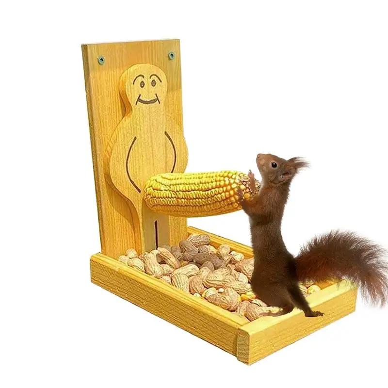 

Squirrel Corn Feeder Funny Bird Feeder For Squirrel Supplies Durable Wooden Corn Cobs Holder With Peanut Tray For Yard Garden