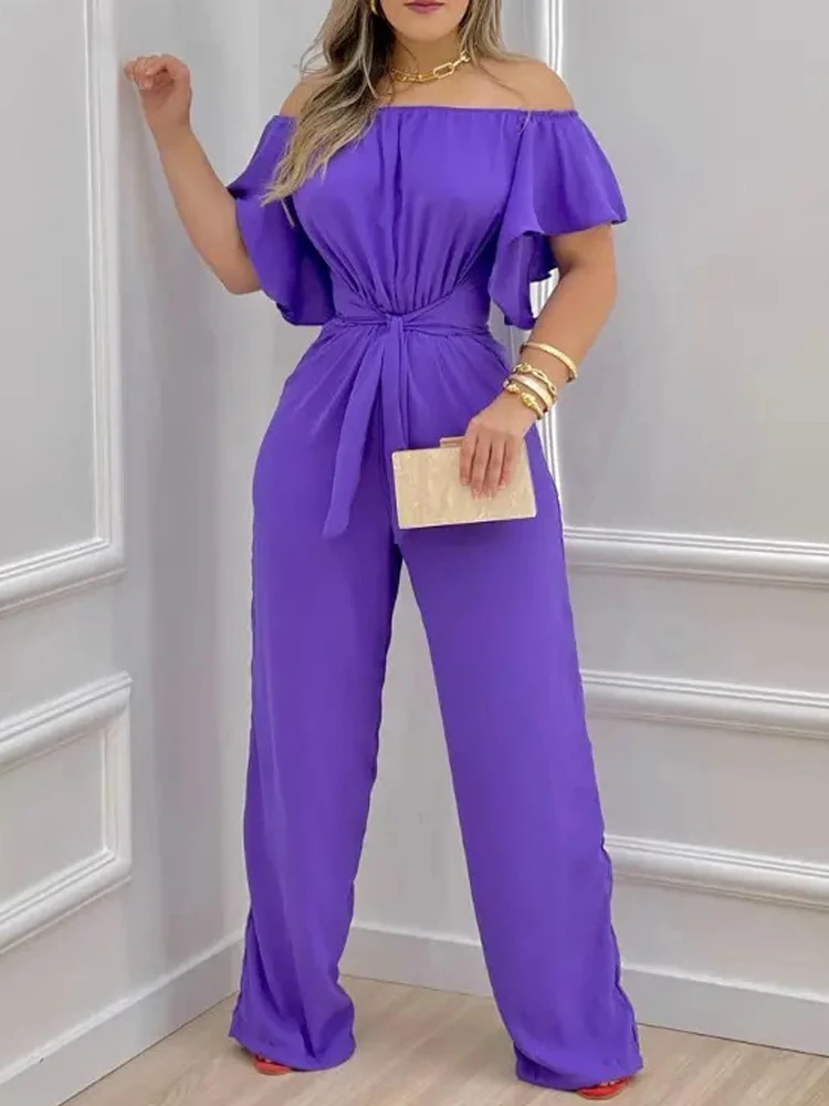 

Office Lady Tie-up Bow Jumpsuit 2022 Spring Strapless Backless Party Playsuit Romper Summer Buttefly Sleeve Solid Overalls Mujer