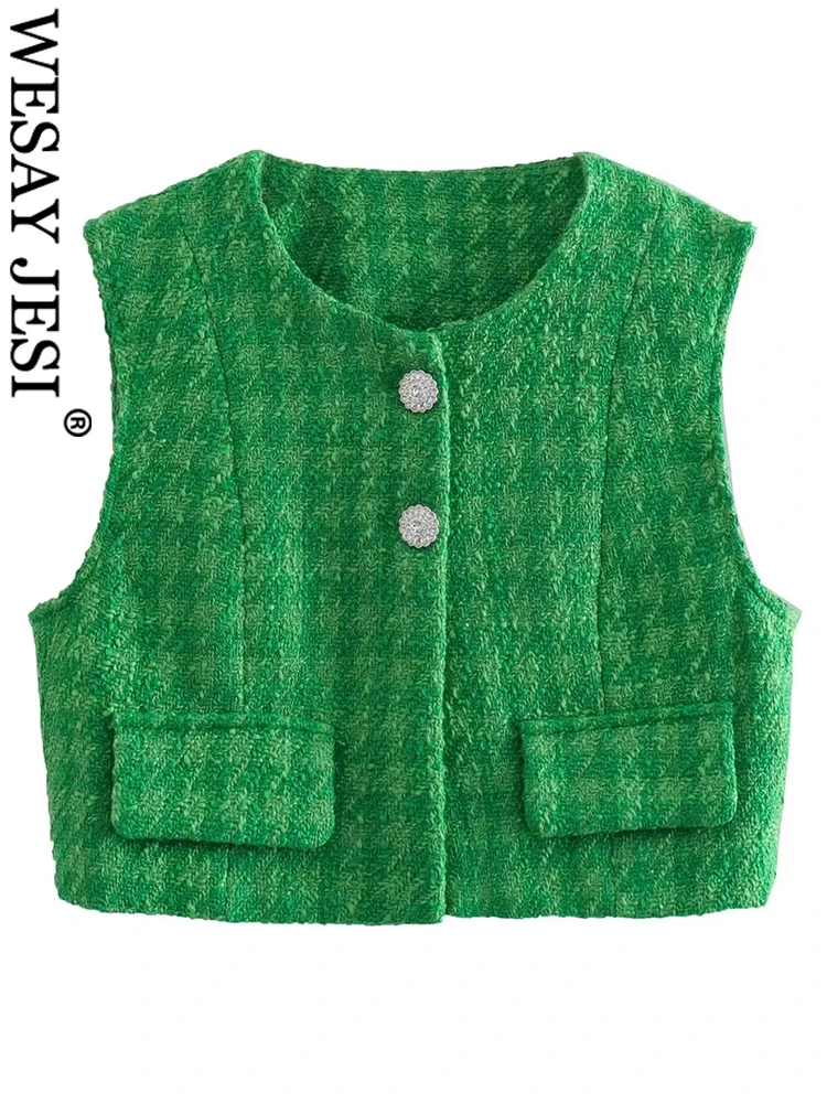 

Женский клетчатый кардиган на пуговицах, с круглым вырезом