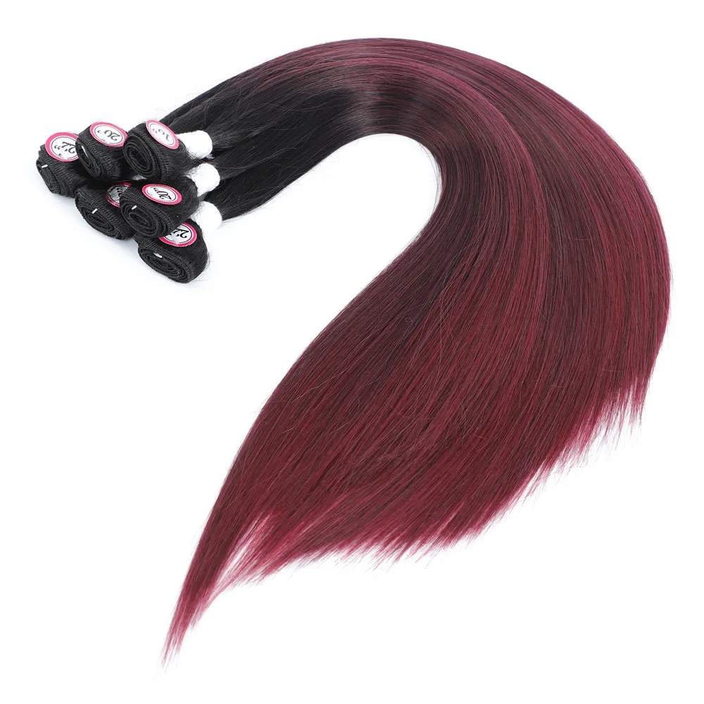 Synthetic Lace Closure Weaving Bundles Hair Ombre Dark Red Color Weave SOKU Nature Straight Extensions 6 | Шиньоны и парики