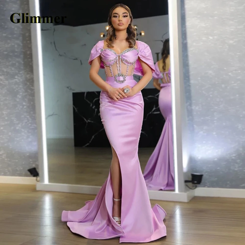 

Glimmer Luxury Mermaid Celebrity Dresses Off The Shoulder Sweetheart Rhinestones Slit Sweep Train Vestidos De Gala Made To Order