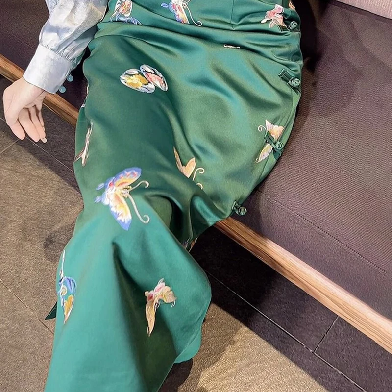 Женская трапециевидная юбка в китайском стиле с высокой талией
