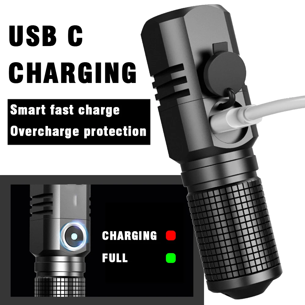 Миниатюрный портативный фонарик 4 CORE P50 LED с USB-зарядкой и 3 режимами освещения. Использует аккумулятор 18650. Военный фонарик-зажигалка.