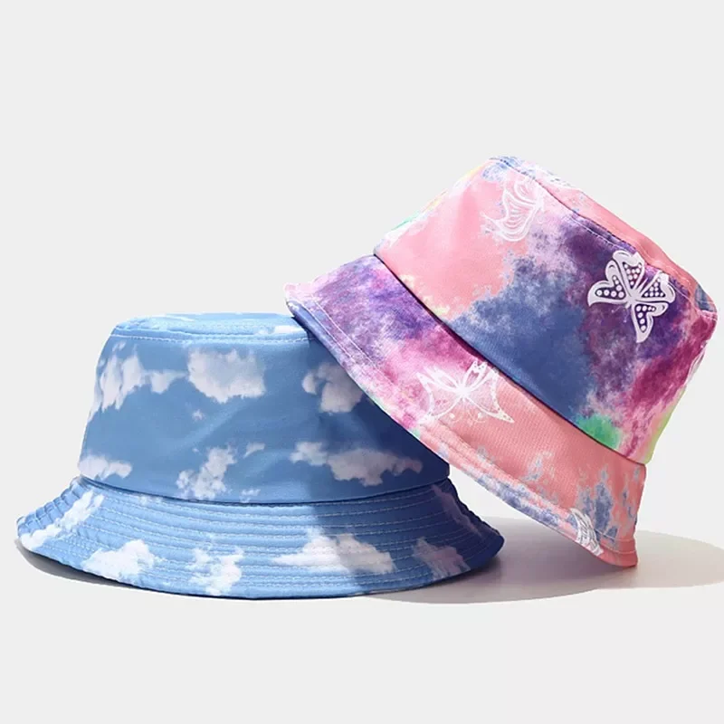 Tie dye, Butterfly,Fire, Cloud, Dragon Print Fisherman Hat for Men Women Outdoor Leisure Bucket Hat Sunscreen Female Sun Hat