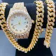 3PCS Jewelry for Mens Women Iced Out Watch Necklace Bracelet Bling Bling Miama Cuban Chain Choker Jewelry for Man Gold Watch Set Other Image