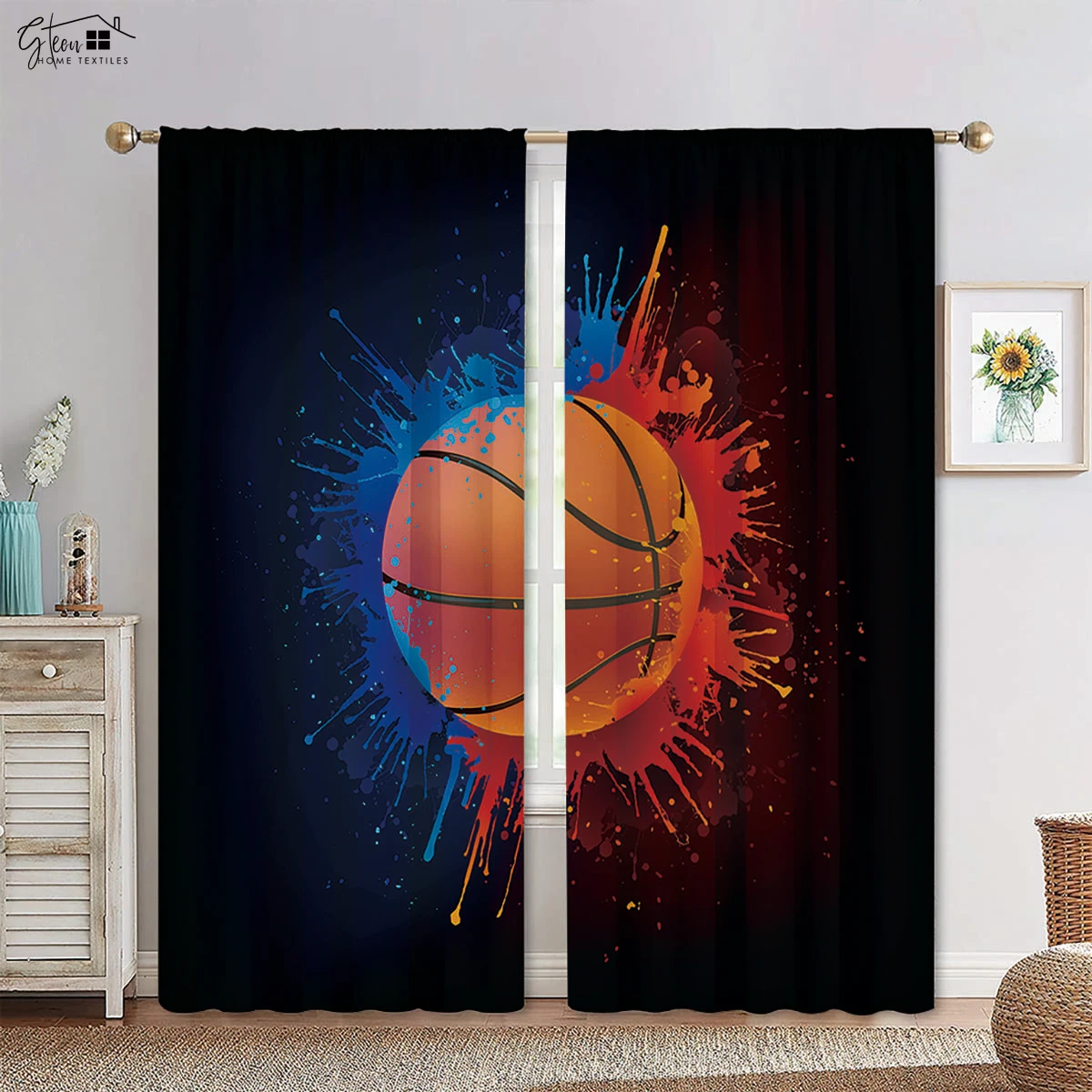 Баскетбольный мяч в воде и огненный Черный Принт карниз карман машинная стирка