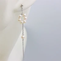 zfsilver fashion handmade round freshwater pearl earrings sterling s925 silver ear line eardrop hanging jewelry for women gift
