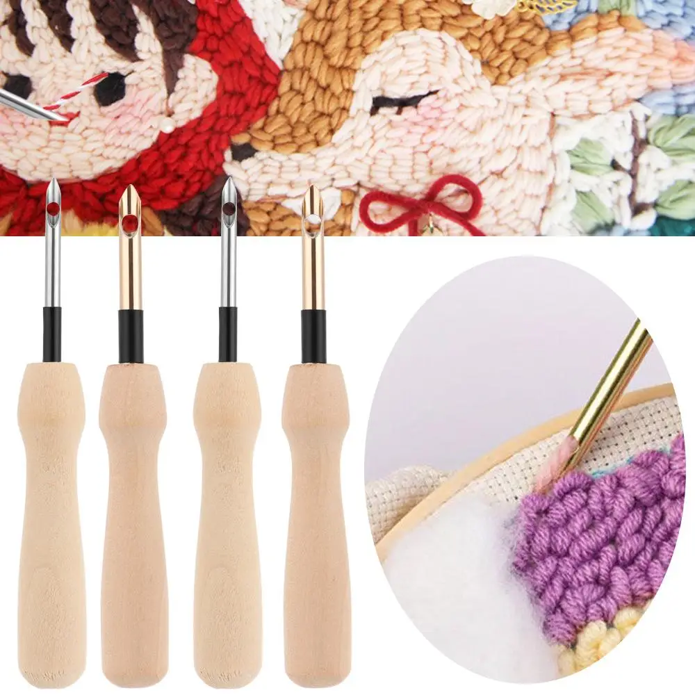 

Knitting Embroidery Pen Wooden Handle Weaving Felting Craft Punch Needle Threader DIY Sewing Tool Accessories Knitting Craft