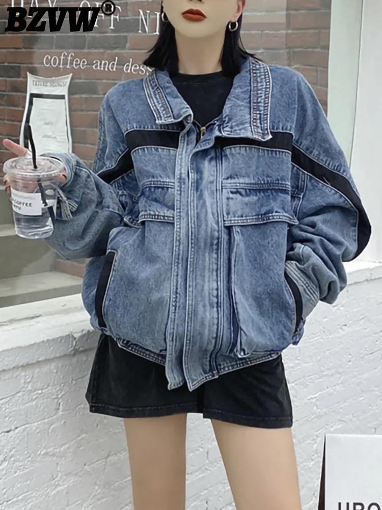 

Модная ВИНТАЖНАЯ ДЖИНСОВАЯ КУРТКА BZVW для женщин, коллекция весна-осень 2023 года, свободная универсальная Дизайнерская куртка с большими карманами и длинным рукавом для женщин, 25X3131