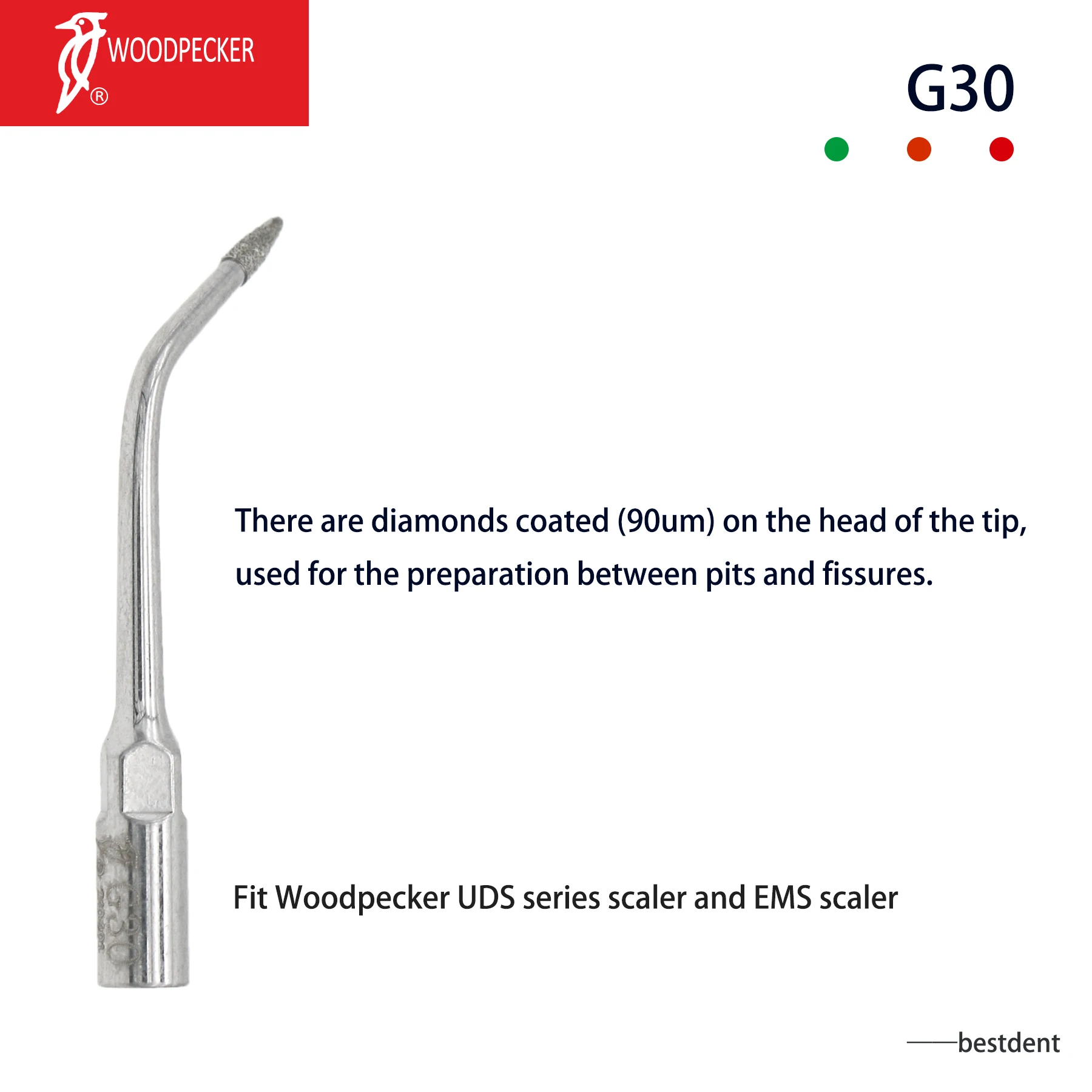 

Woodpecker Dental Original Ultrasonic Piezo scaler Tips G30 Cavity Preparation Fit EMS Handpiece