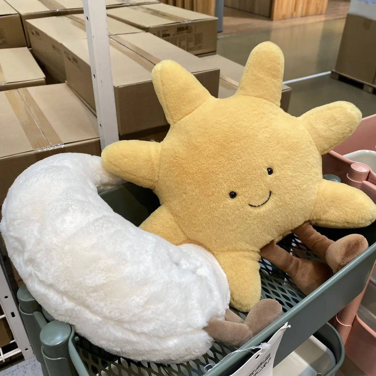 

INS Moon Sun Plush Doll Stuffed Cartoon Cuddly Kawaii Sky Pillow Plushie Peluche with Legs Sitting Decor Pillow for Sofa Chair