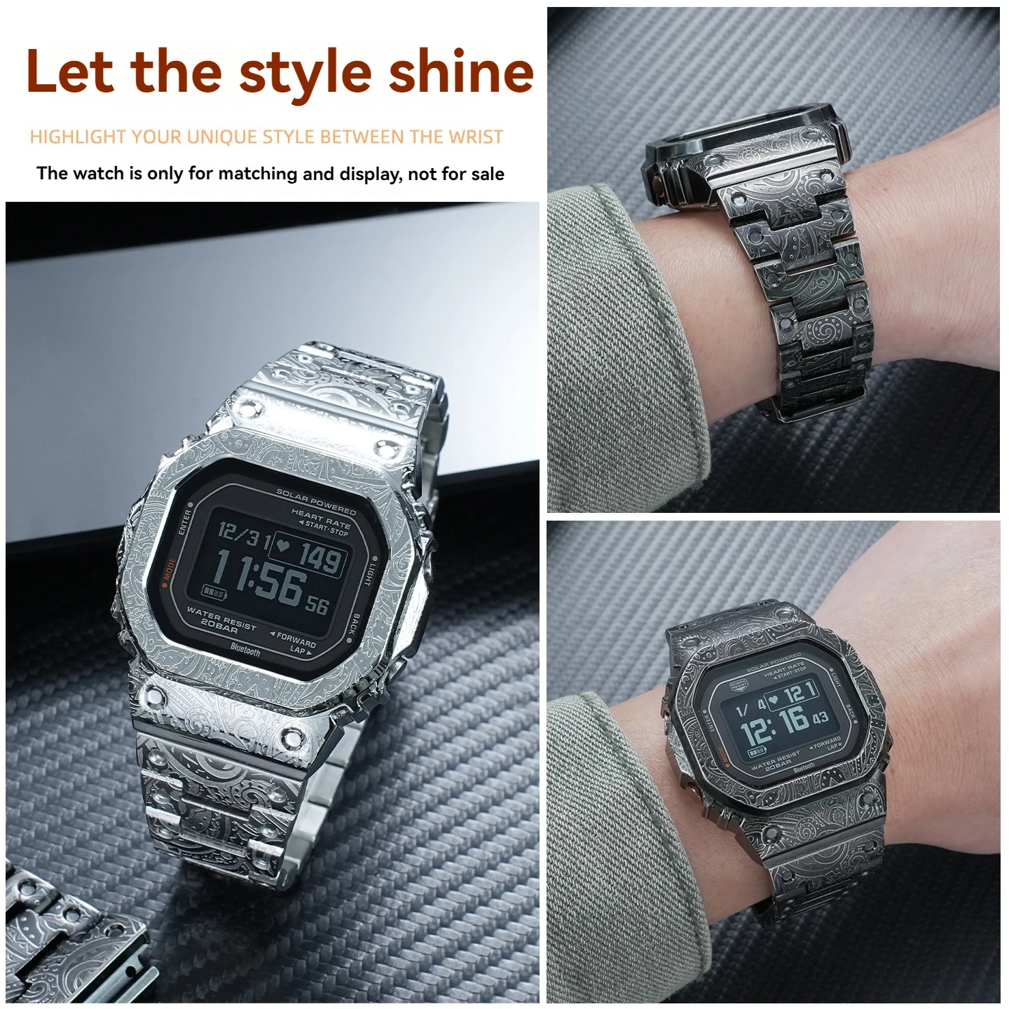 Фото Винтажный гравированный металлический корпус для часов CASIO G-shock 3516 DW-H5600, модифицированный металлический корпус, мужской ремешок из нержавеющей стали, стальной корпус DWH5600 №5