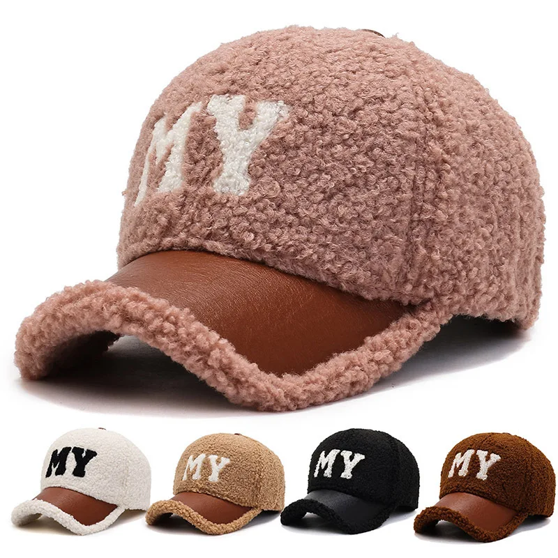 

2021 New Fashion Winter Hat Female Lamb Wool Baseball Cap Autumn and Winter Lovers Teddy Cashmere Warm Cap cute hat Unisex