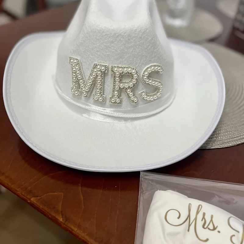 

MRS Cowboy Hat Country Western wedding Space Disco Cowgirl Nash Bash Bachelorette hen Party bridal shower bride decoration Gift