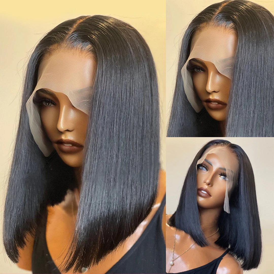 

Парик женский из натуральных волос на сетке спереди, с предварительно выщипанными бразильскими волосами 4x4, с короткими волосами, с застежк...